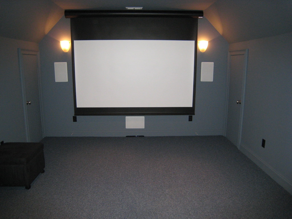 VUTEC VU-FLEX Pro screen system installed inside acoustically designed theater room